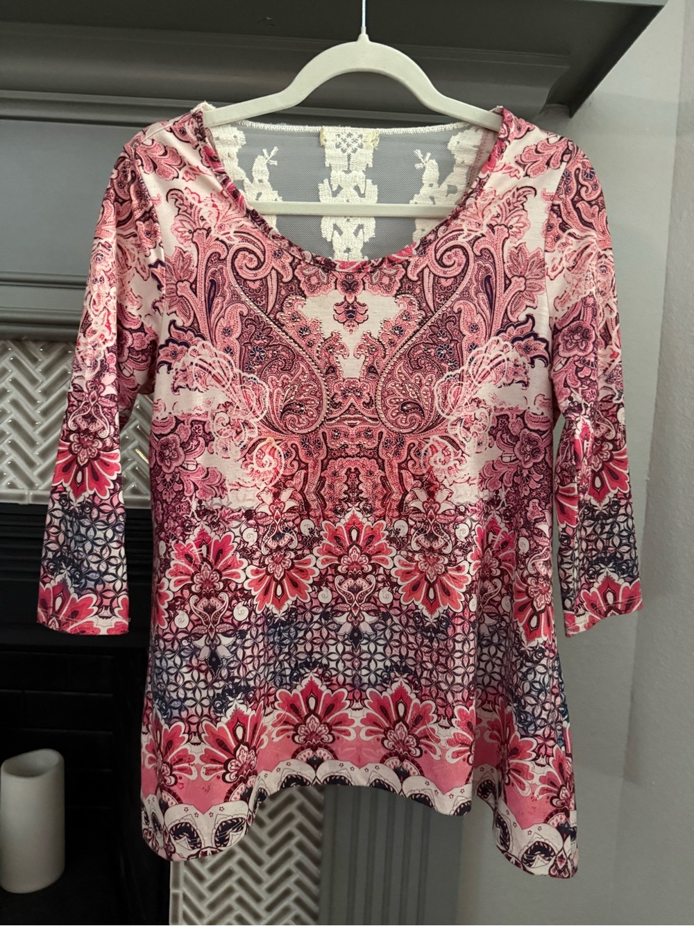 Women's Pink Paisley Floral Scoop-Neck Tunic Top